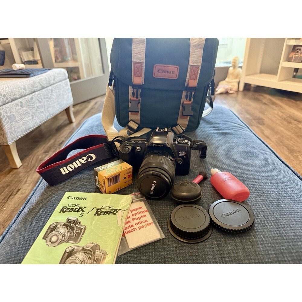 EUC Canon EOS Rebel X 35mm SLR Film Camera With Original Bag And Equipment